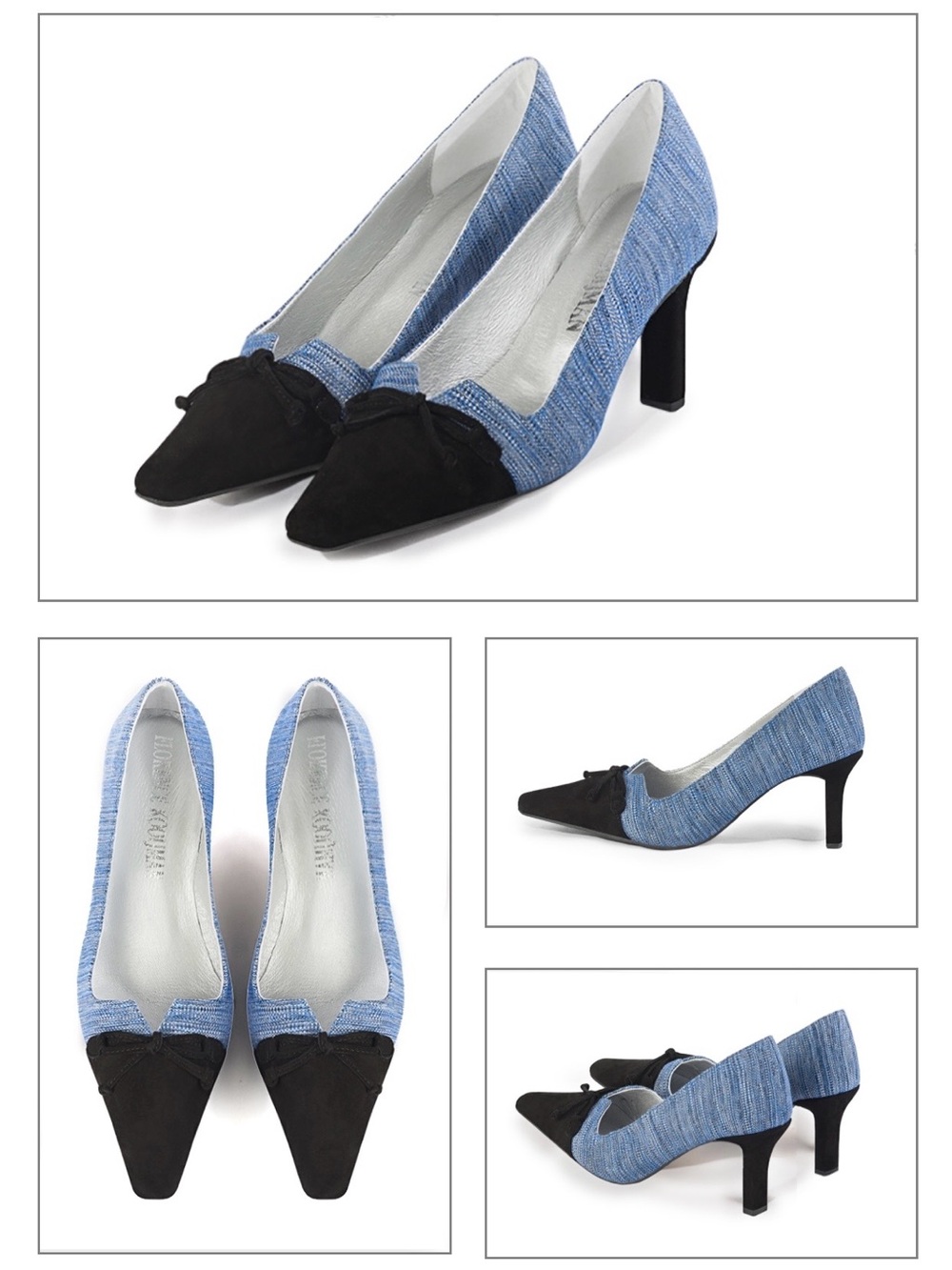 Florence Kooijman Blue Denim and Black Pointed Toe Pumps with Bow